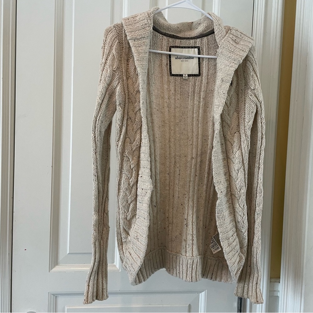 Abercrombie Hooded Long Cream Cardigan